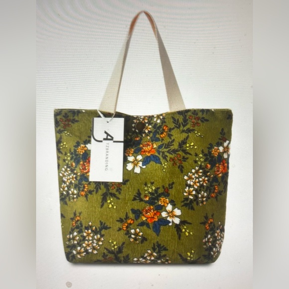 Funkyrel Atzbranding Ltd Handbags - Vintage Artistic Floral Corduroy Tote-Olive